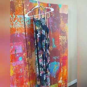 Tropical Print Backless Dress